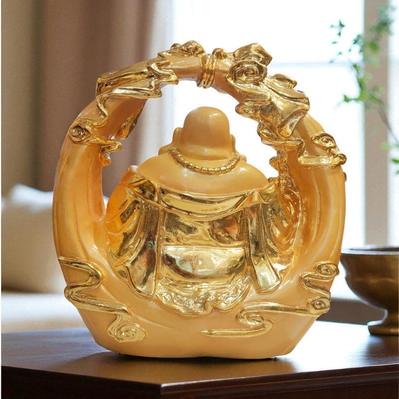 Golden Laughing Buddha Ring Showpiece Ornament Home Decor Motumal-motumal
