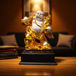 Golden Laughing Buddha Treasure Pot White Gold Showpiece Motumal-motumal