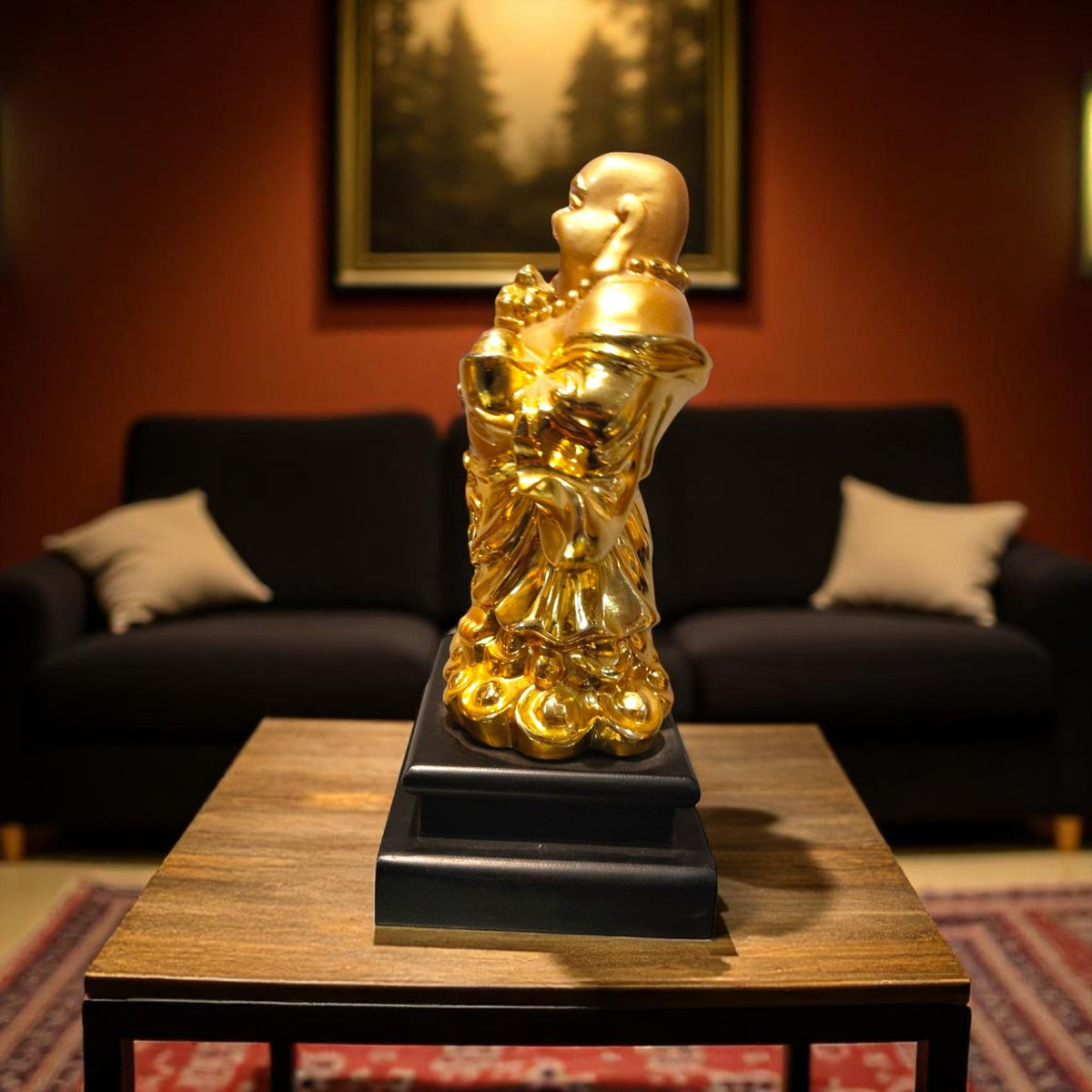 Golden Laughing Buddha Wealth Pot Decor Figurine Prosperity Motumal-motumal
