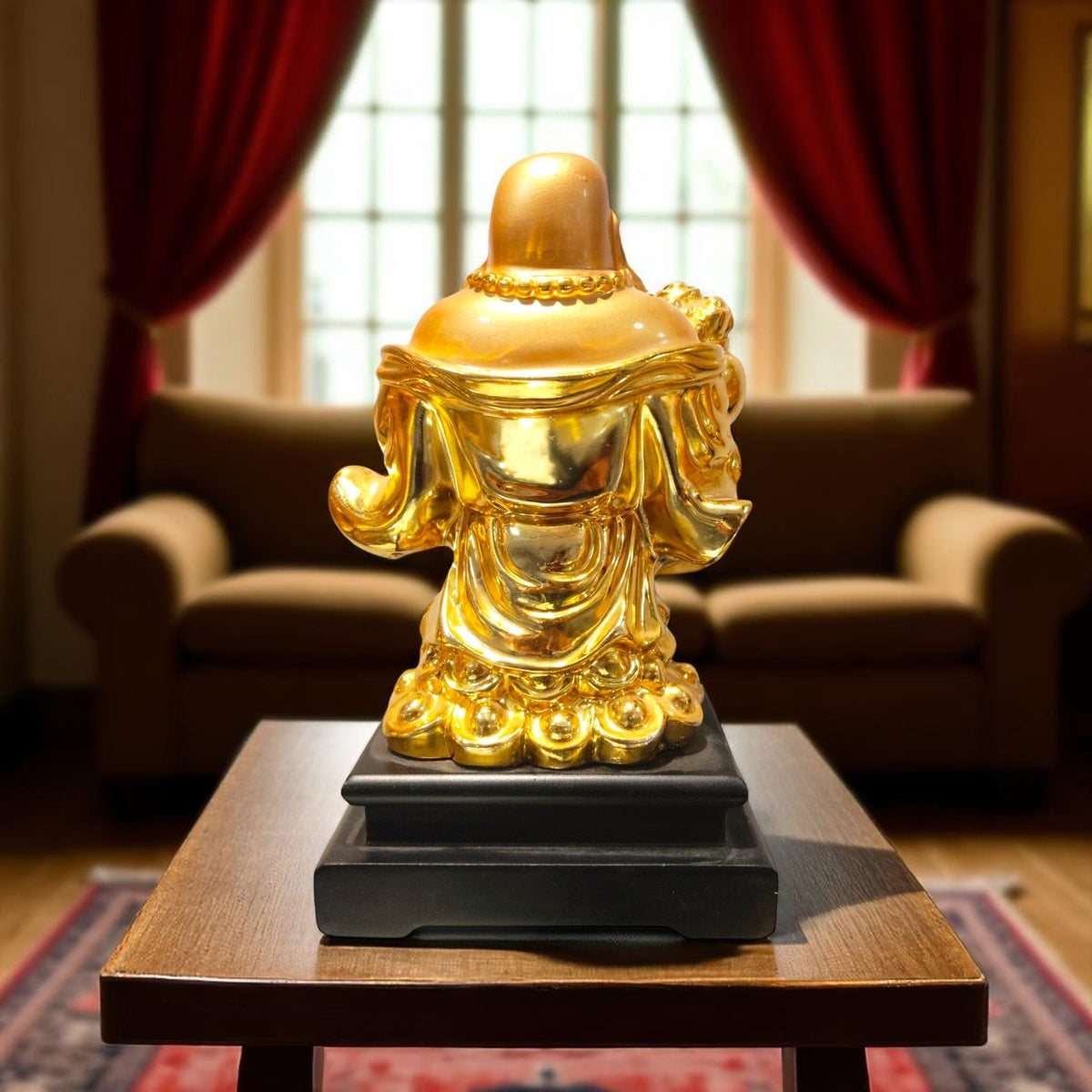 Golden Laughing Buddha Wealth Pot Decor Figurine Prosperity Motumal-motumal