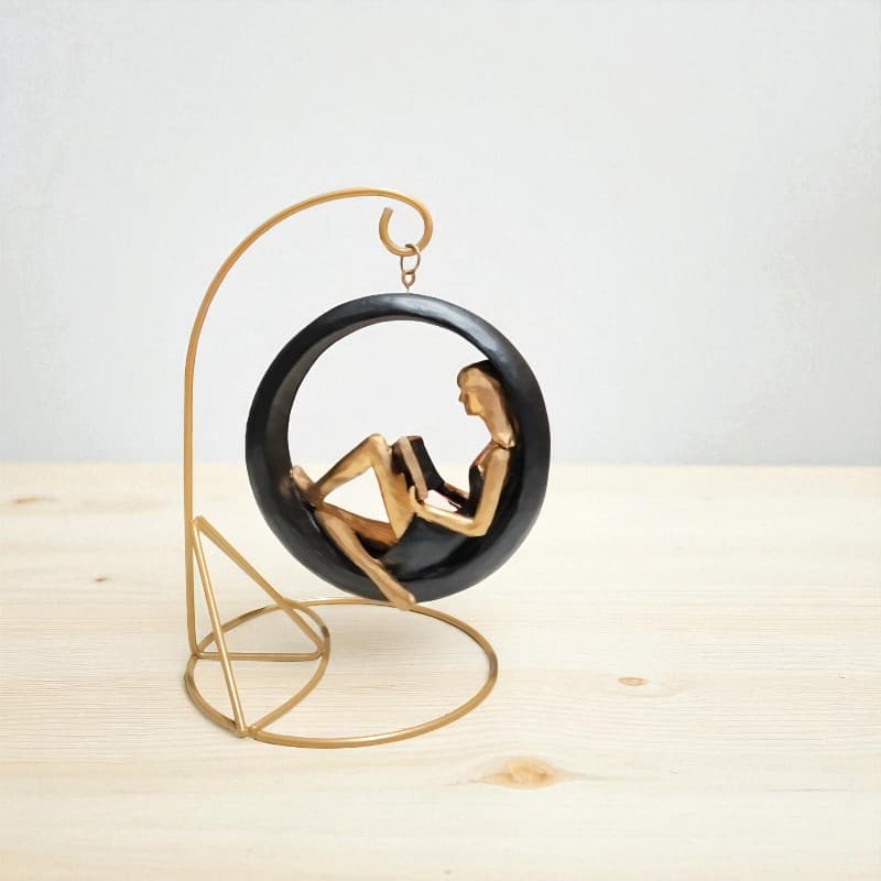 Golden Reading Lady Swing Showpiece Home Decor Figurine Motumal-motumal