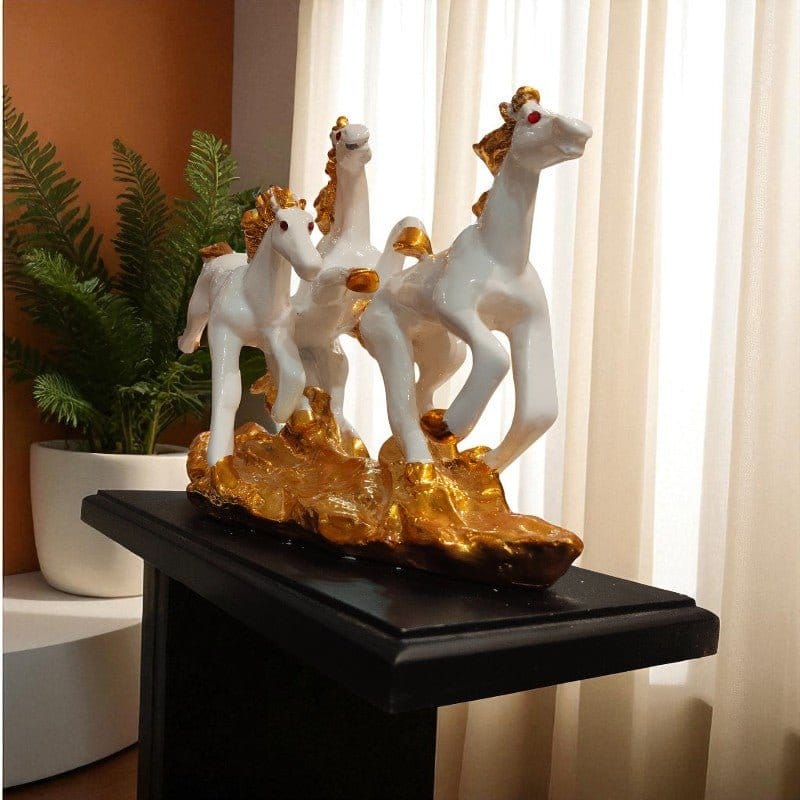Golden Running Three Horses Showpiece Home Decor Figurine Motumal-motumal