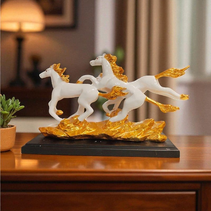 Golden Running Three Horses Showpiece Home Decor Figurine Motumal-motumal