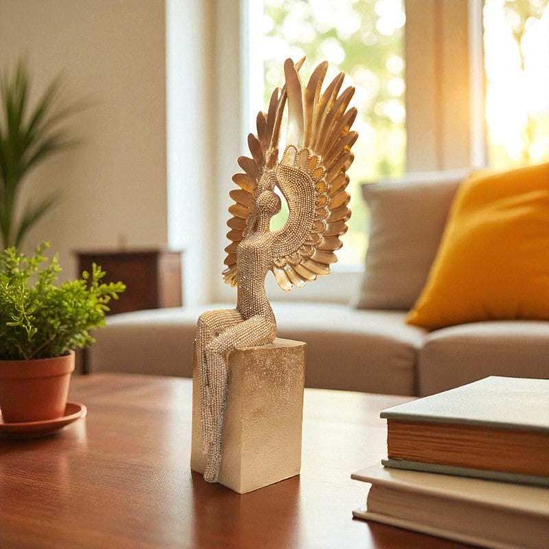 Golden Silver Winged Angel Lady Showpiece