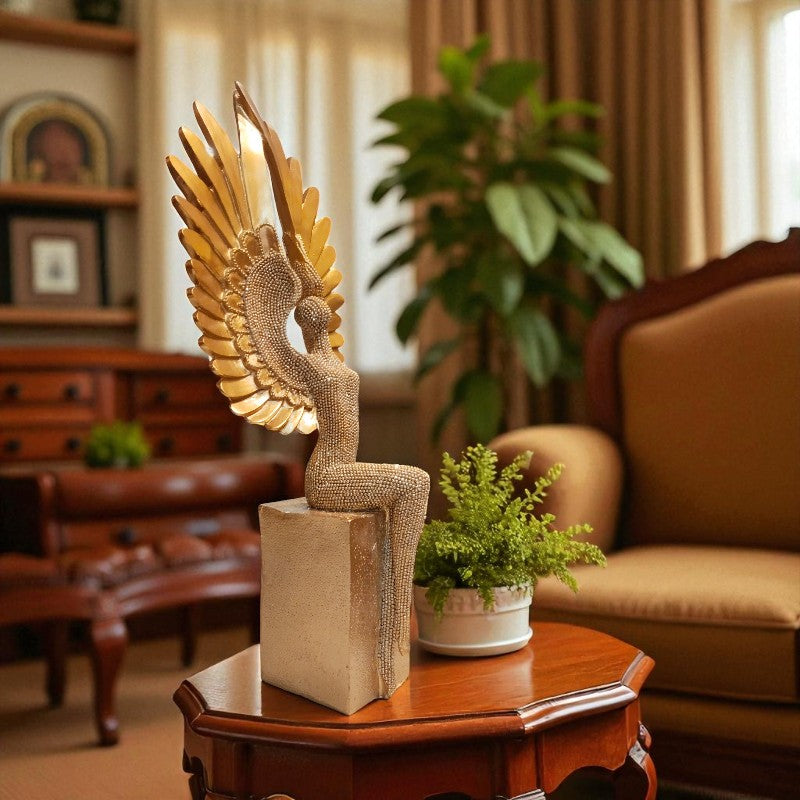 Golden Silver Winged Angel Lady Showpiece
