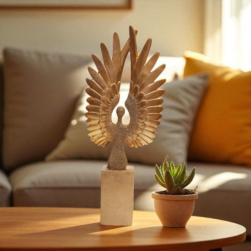 Golden Silver Winged Angel Lady Showpiece Decor Figure Motumal-motumal