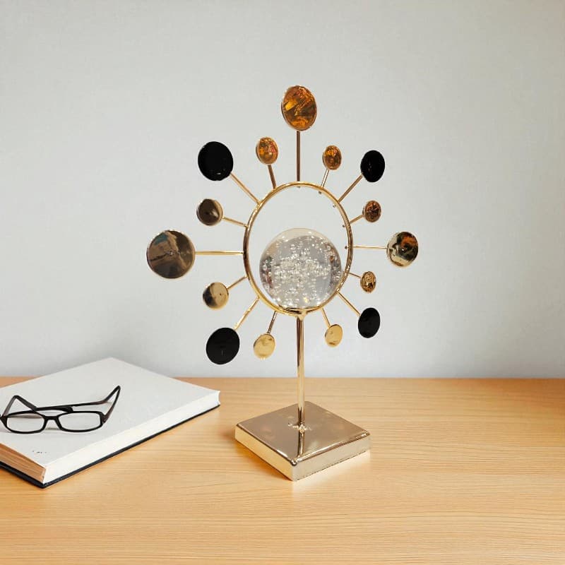 Golden Sunburst Glass Showpiece Poly Resin Home Decor Motumal-motumal