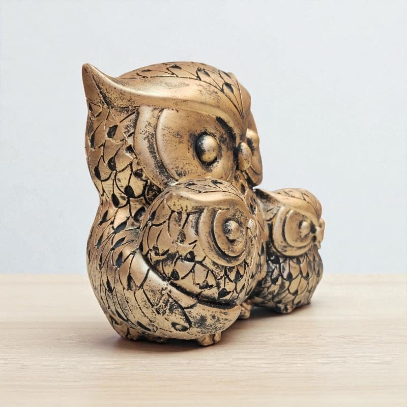 Golden Wisdom Owl Family Figurine Trio Decor Accent Motumal-motumal