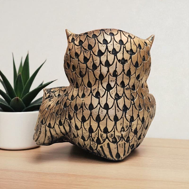 Golden Wisdom Owl Family Figurine Trio Decor Accent Motumal-motumal