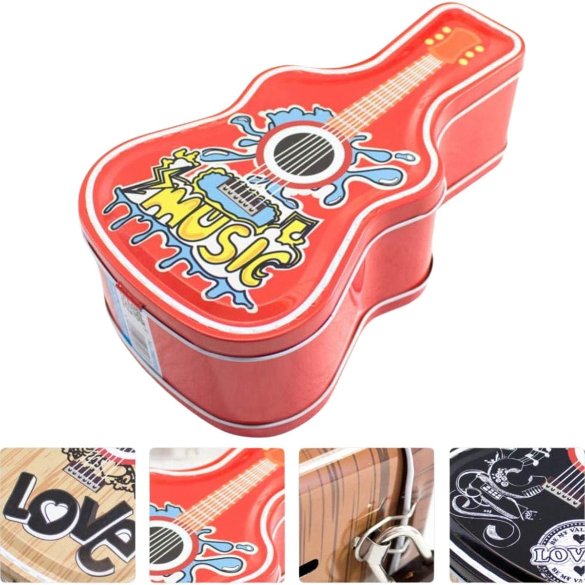 Guitar Shaped Red Metal Money Bank Locking Coin Saver Motumal-motumal