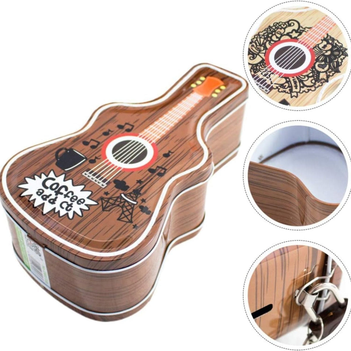 Guitar Shaped Red Metal Money Bank Locking Coin Saver Motumal-motumal