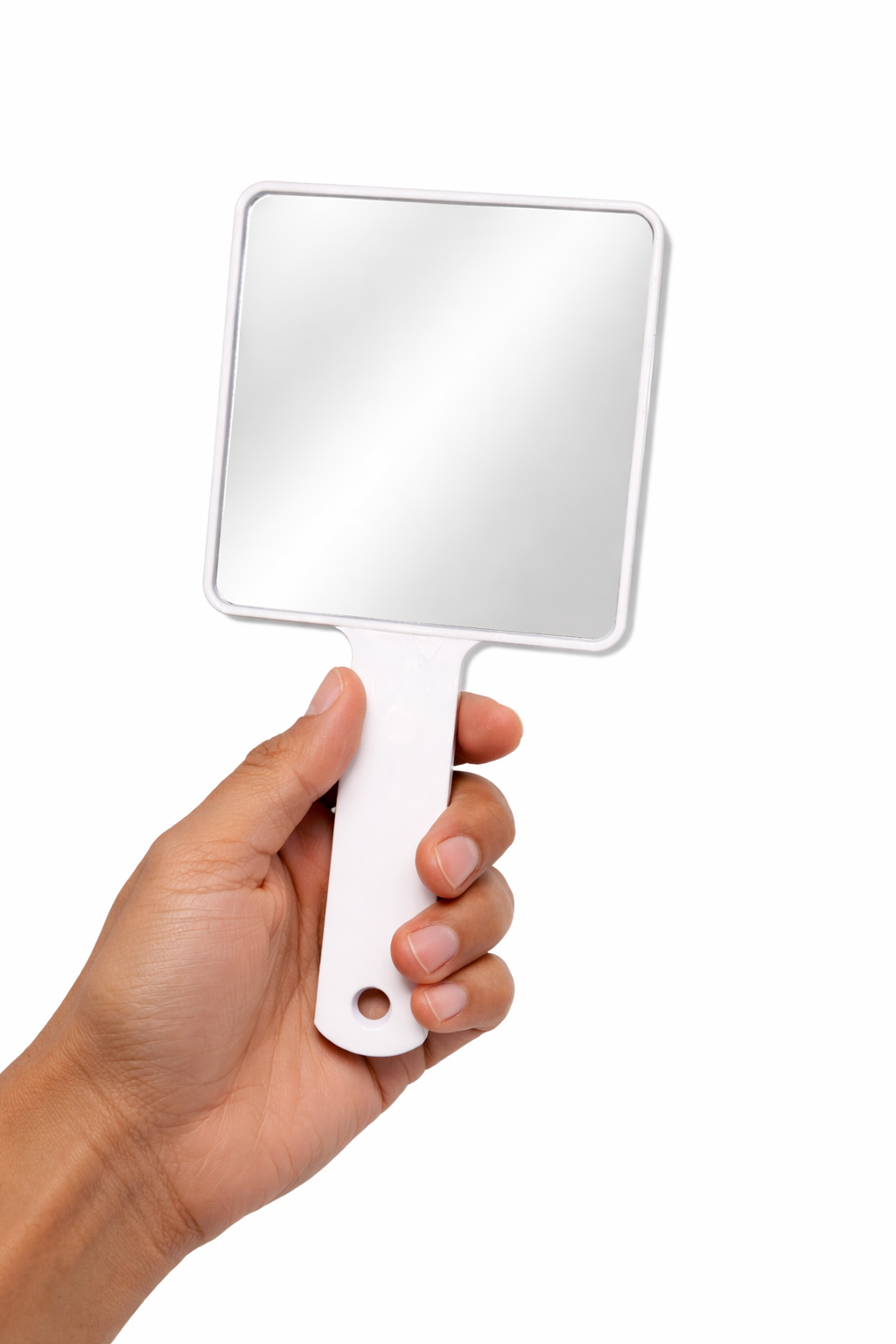 Handheld Mirror White Frame Ergonomic Handle Lightweight Portable-motumal