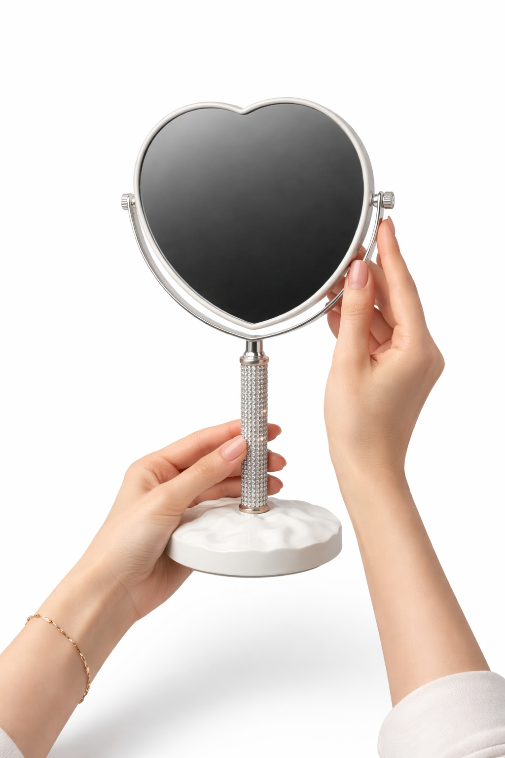 Heart Shaped Vanity Mirror Chrome Frame Stand Tabletop Motumal-motumal