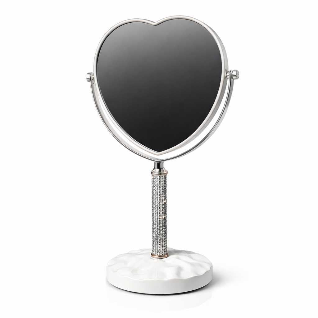 Heart Shaped Vanity Mirror Chrome Frame Stand Tabletop Motumal-motumal