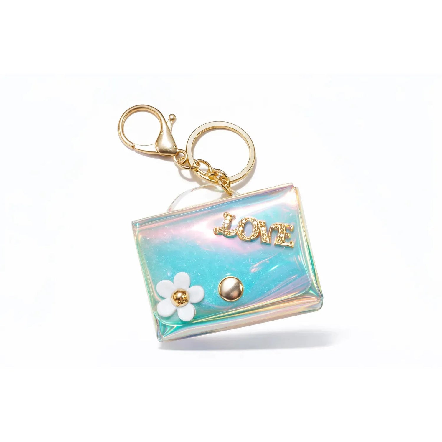 Iridescent Mini Wallet Keychain Flower Detail Motumal-motumal