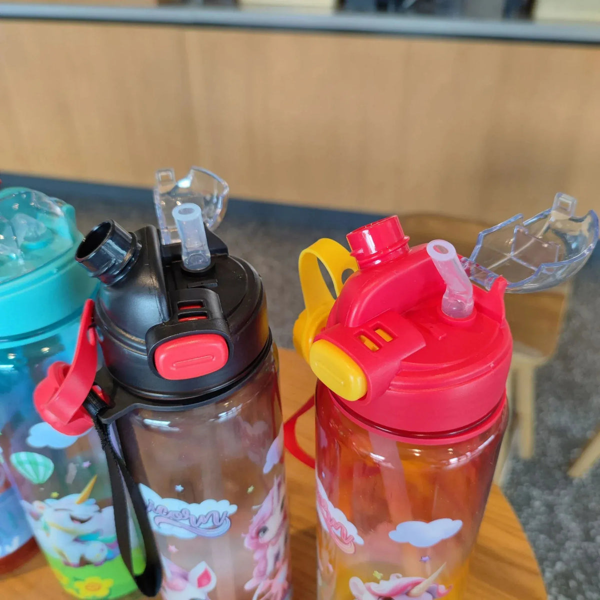 Kids Cartoon Printed Plastic Water Bottle Straw Motumal-motumal