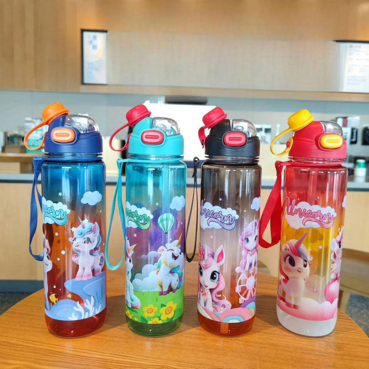 Kids Cartoon Printed Plastic Water Bottle Straw Motumal-motumal