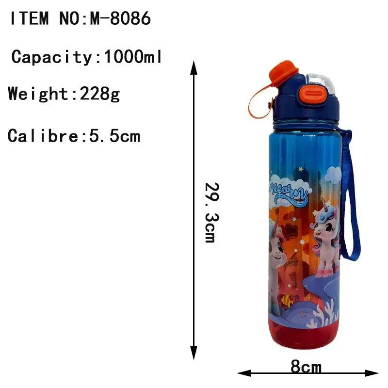 Kids Cartoon Printed Plastic Water Bottle Straw Motumal-motumal