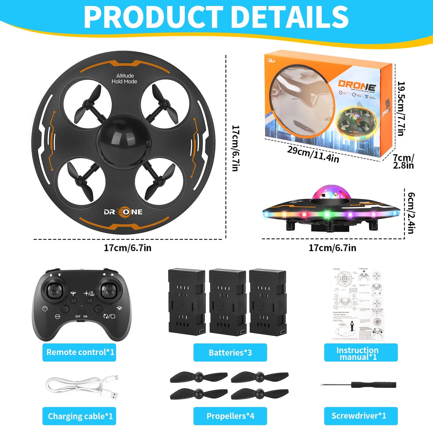 Kids Mini UFO Drone Beginner Friendly LED Lights Motumal-motumal
