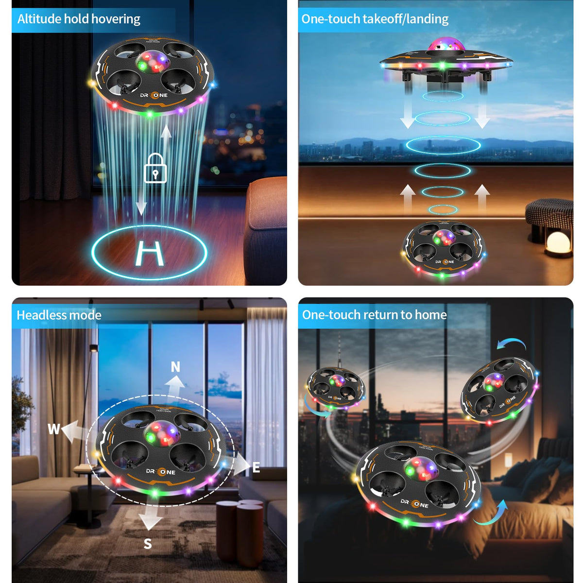Kids Mini UFO Drone Beginner Friendly LED Lights Motumal-motumal