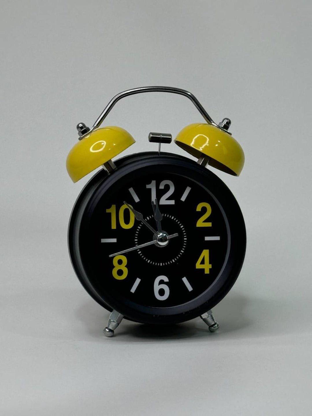 Kids Twin Bell Alarm Clock Bold Black Metal Yellow Bells-motumal
