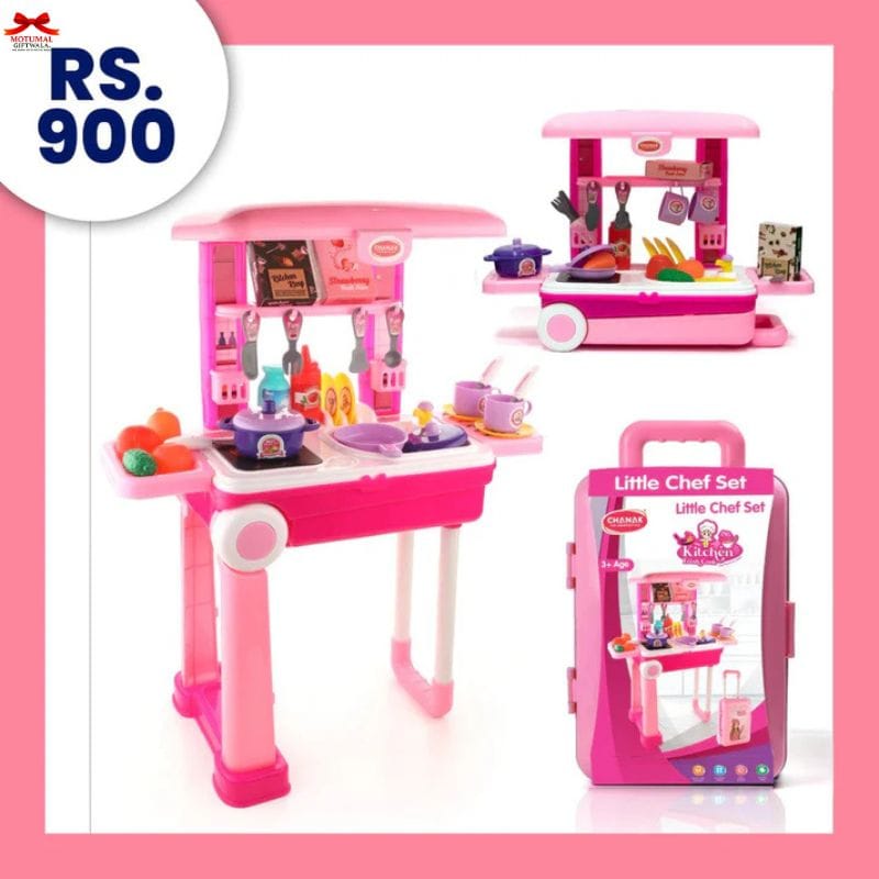 Kitchen Trolley 3in1 Pink Suitcase Style Toy Kitchen Accessories-motumal