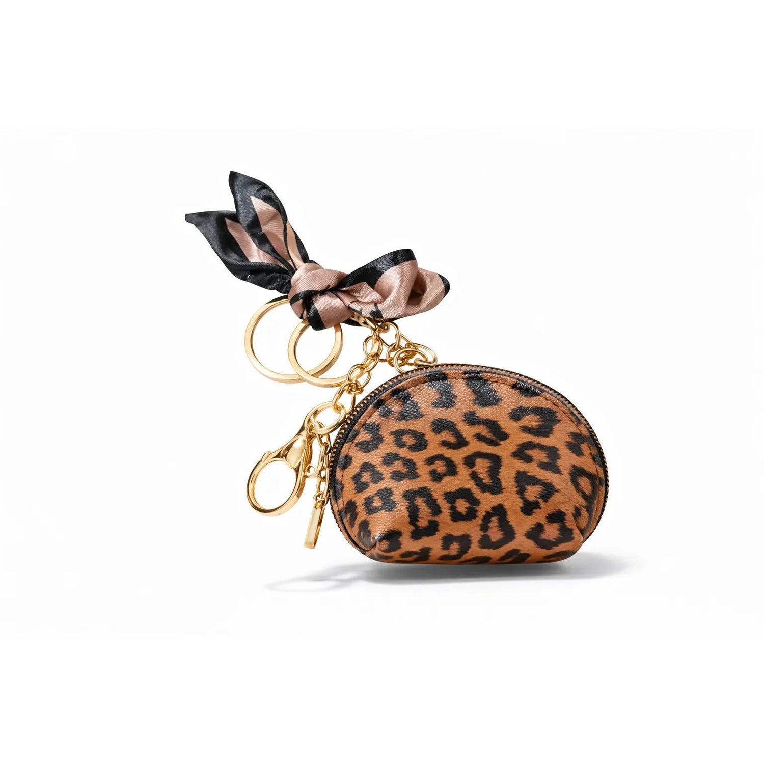 Leopard Print Pouch Keychain Gold Hardware Handbag Accessory Motumal-motumal