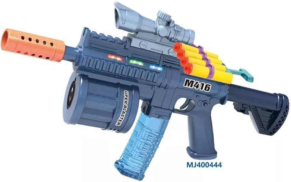 3-in-1 M416 Gel Blaster Gun Toy with Bubble Maker & Light Music – Soft Bullet Foam Dart Blaster with 8 Foam Darts & 2 Bubble Solutions | Kids Outdoor Shooting Toy