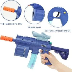 3-in-1 M416 Gel Blaster Gun Toy with Bubble Maker & Light Music – Soft Bullet Foam Dart Blaster with 8 Foam Darts & 2 Bubble Solutions | Kids Outdoor Shooting Toy