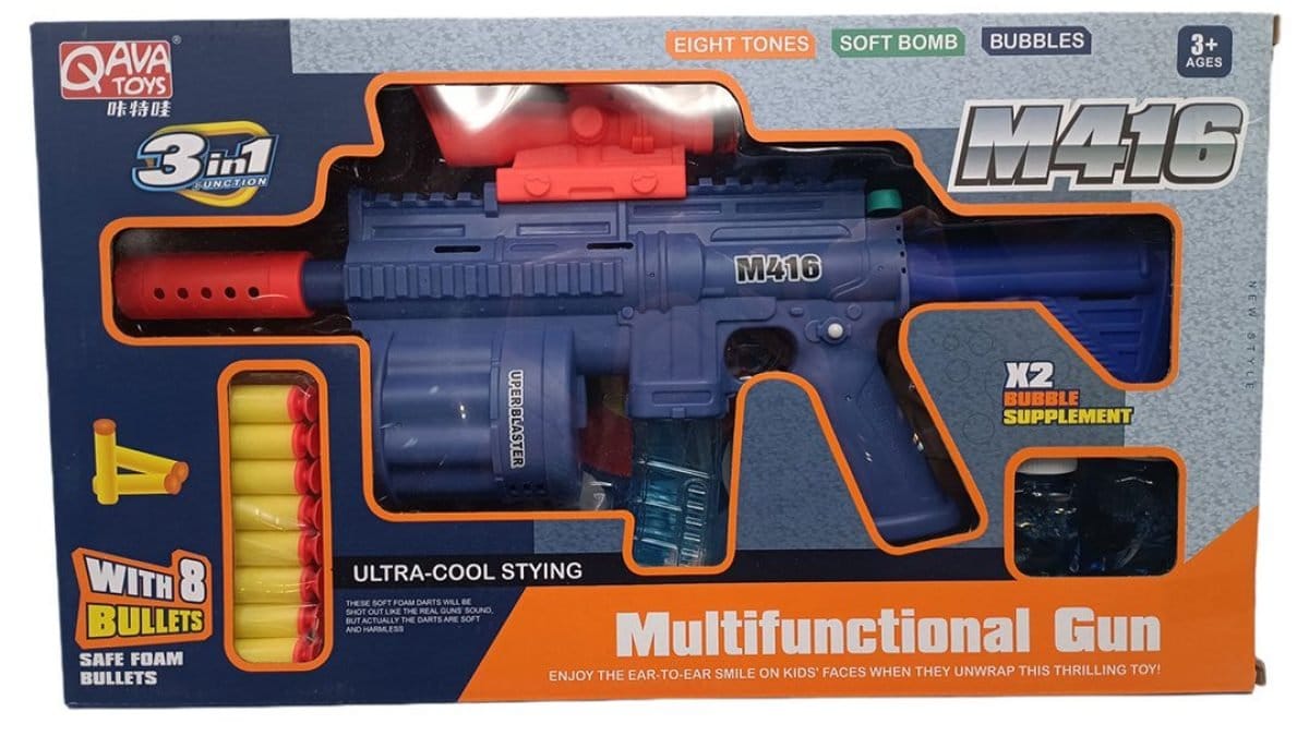 M416 Foam Blaster Toy 3in1 Bubble Maker Light Music Motumal-motumal