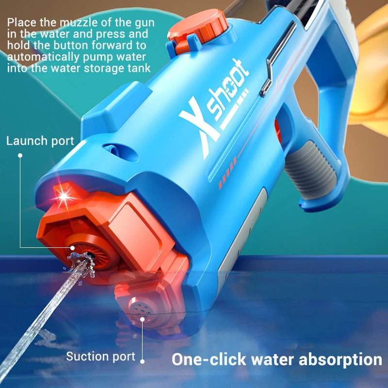 New Electric Continuous Firing Water Gun – Automatic Water Absorption | 8–10m Long Range High Capacity Water Blaster for Kids & Outdoor Fun