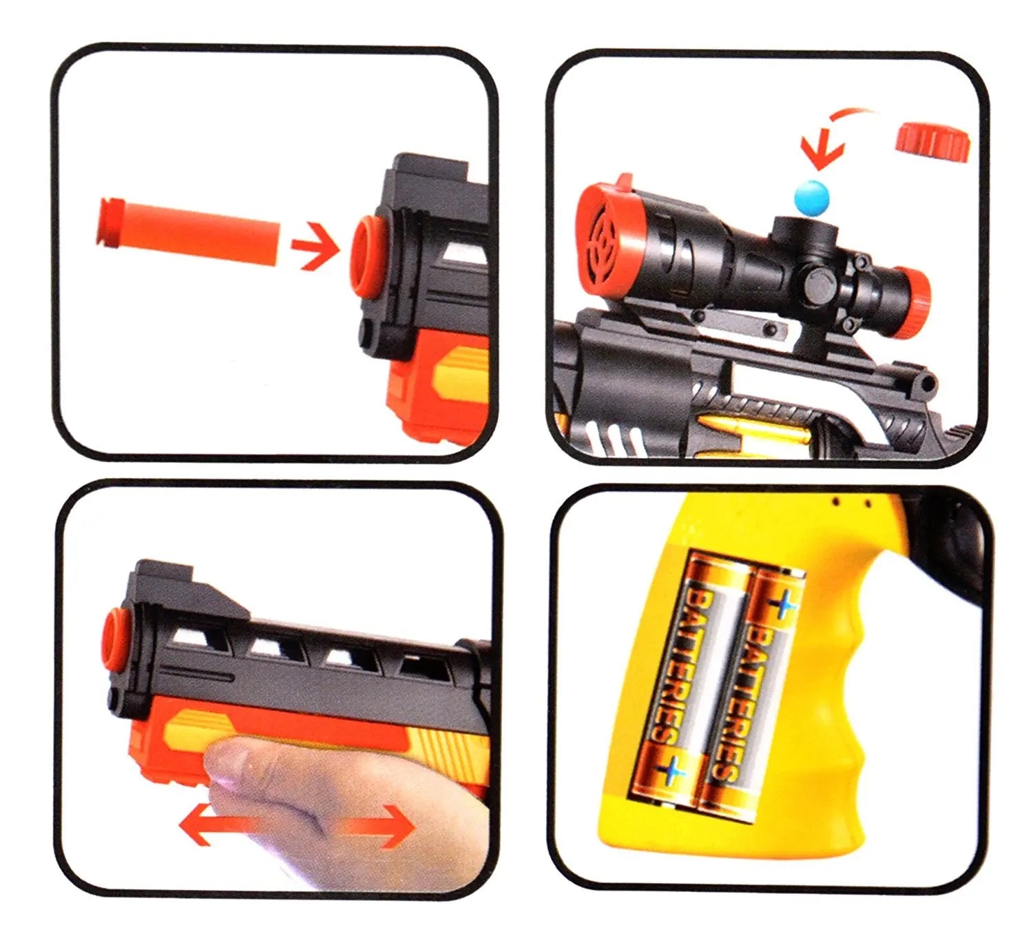 11" 3-in-1 Toy Gun with Sound – Water Beads, Foam Suction Darts & Soft Bullet Blowback Blaster for Kids Outdoor Shooting Play
