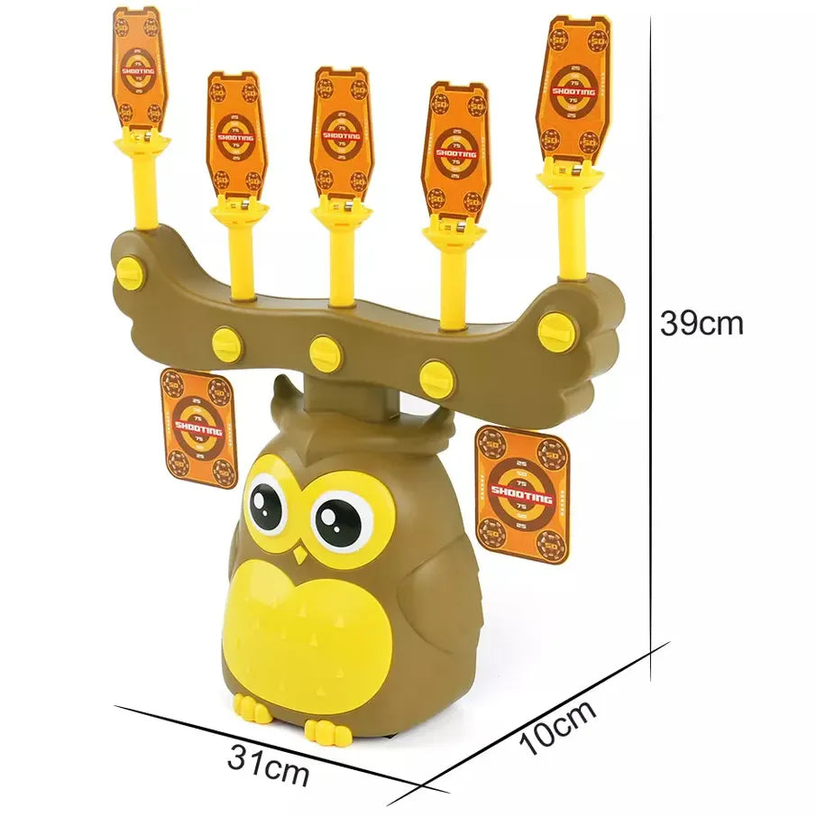 2-in-1 Electronic Owl Moving Shooting Target Toy – Interactive Foam Gun Airsoft Style Play Set for Kids