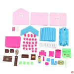 Set of toy building blocks and accessories on a white background