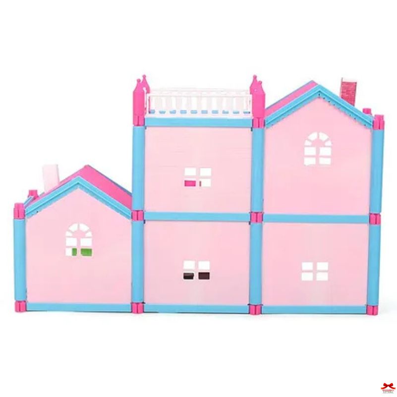 Pink and blue playpen with a white background