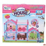 Box of 'Lovely House' toy set with multiple levels and colorful design.
