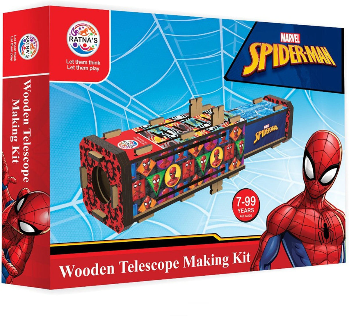 Spider-Man wooden telescope making kit packaging with Marvel branding