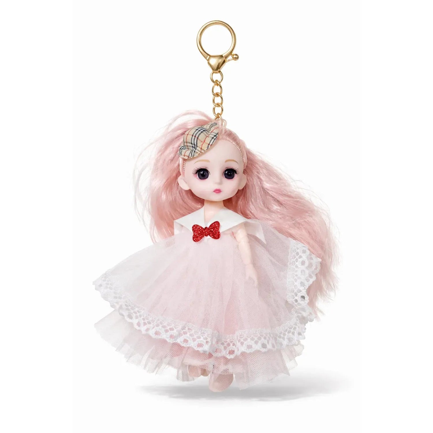 Miniature Doll Keychain Pink Hair Dress Accessory Collectible Motumal-motumal