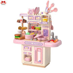 Toy kitchen set with various accessories on a white background