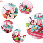 Toy kitchen set with various utensils and items, labeled 'Little Chefs Set', on a white background.