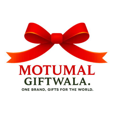 Red bow with 'Motumal Giftwala' branding on a white background