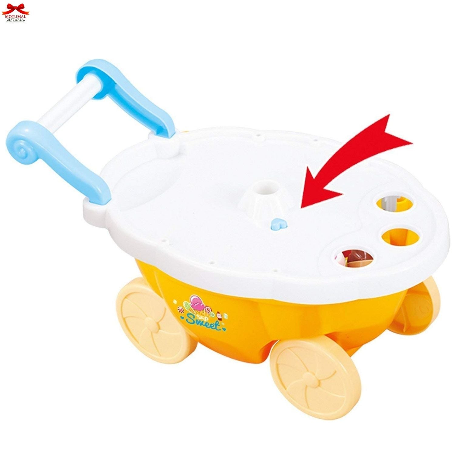 Toy cart with a lid and wheels on a white background