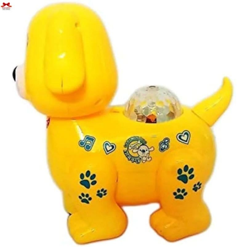 Musical Cartoon Dog Toy – 360° Rotating Dancing Puppy with Light & Sound – Happy Yellow Doggy for Kids – Bump & Go Action-motumal