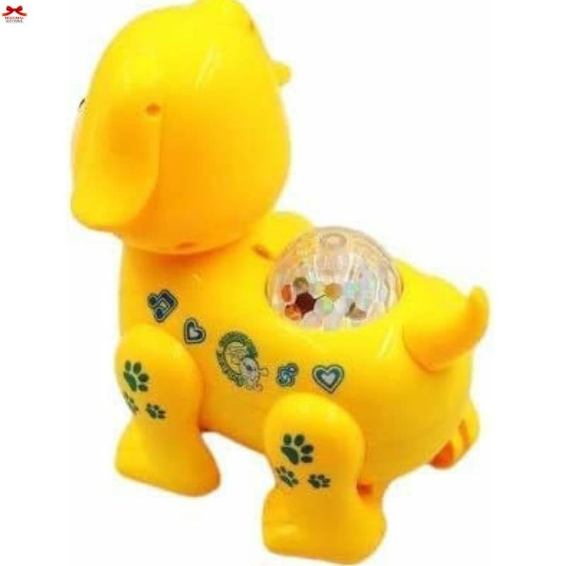 Musical Cartoon Dog Toy – 360° Rotating Dancing Puppy with Light & Sound – Happy Yellow Doggy for Kids – Bump & Go Action-motumal