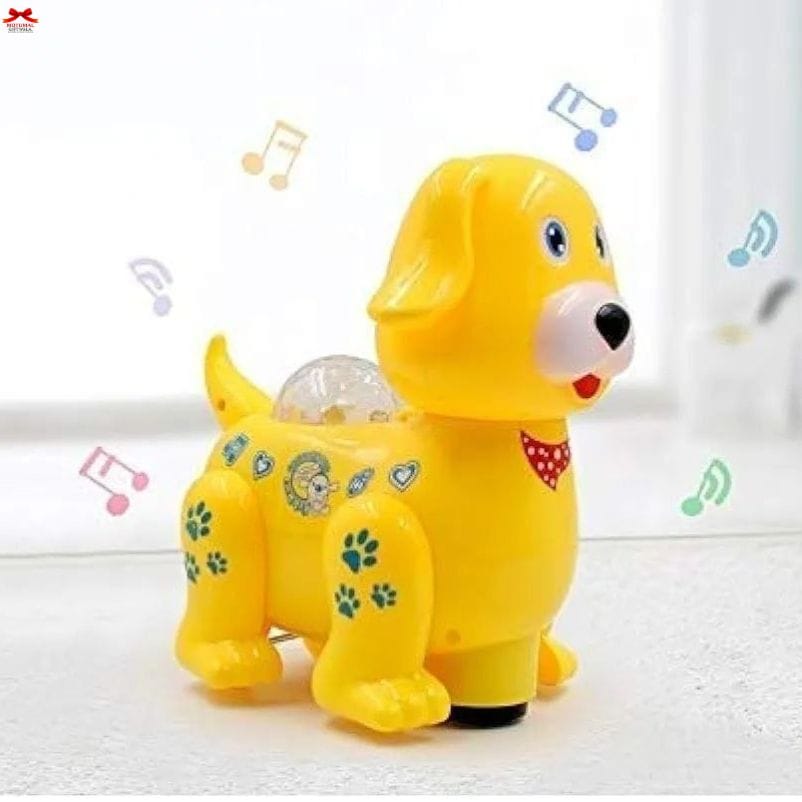Musical Cartoon Dog Toy – 360° Rotating Dancing Puppy with Light & Sound – Happy Yellow Doggy for Kids – Bump & Go Action-motumal