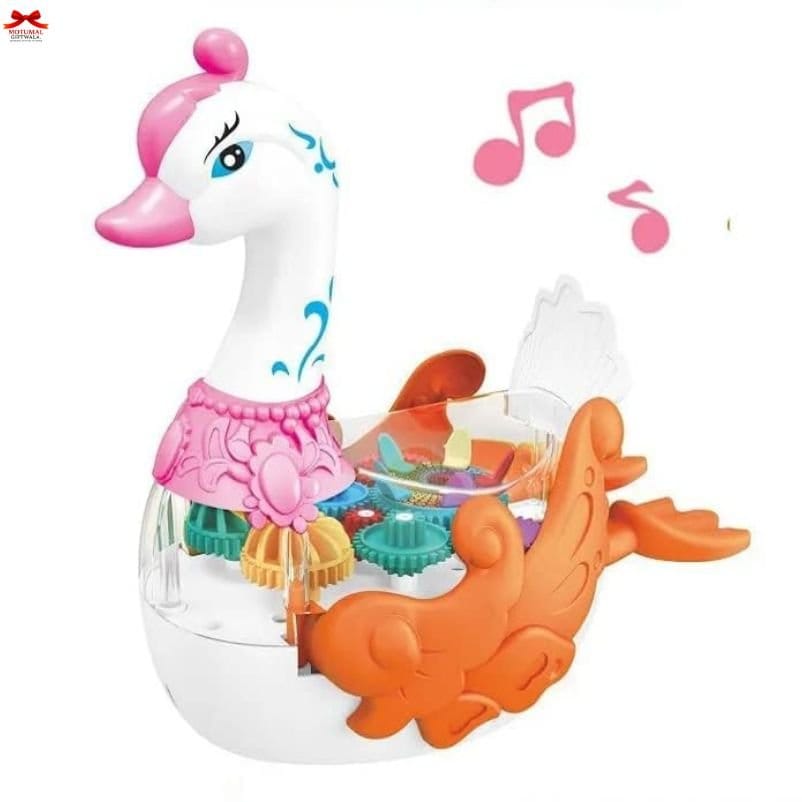 Musical Swan Dancing Toy LED Lights Gears Kids Gift-motumal