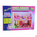 Toy dollhouse packaging with colorful design and 'My Little Doll House' text.