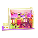 Colorful dollhouse with furniture on a white background