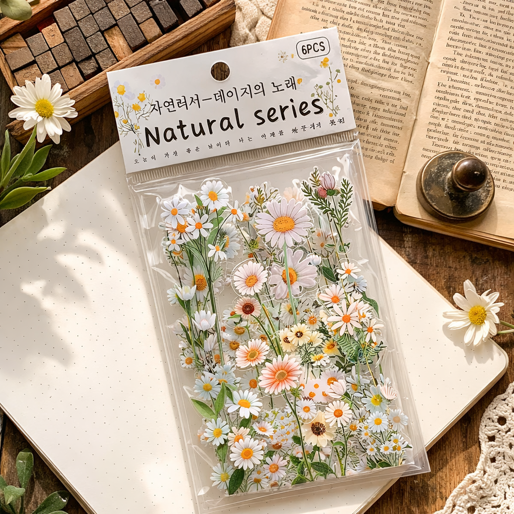 natural series daisy flower transparent decorative stickers pack