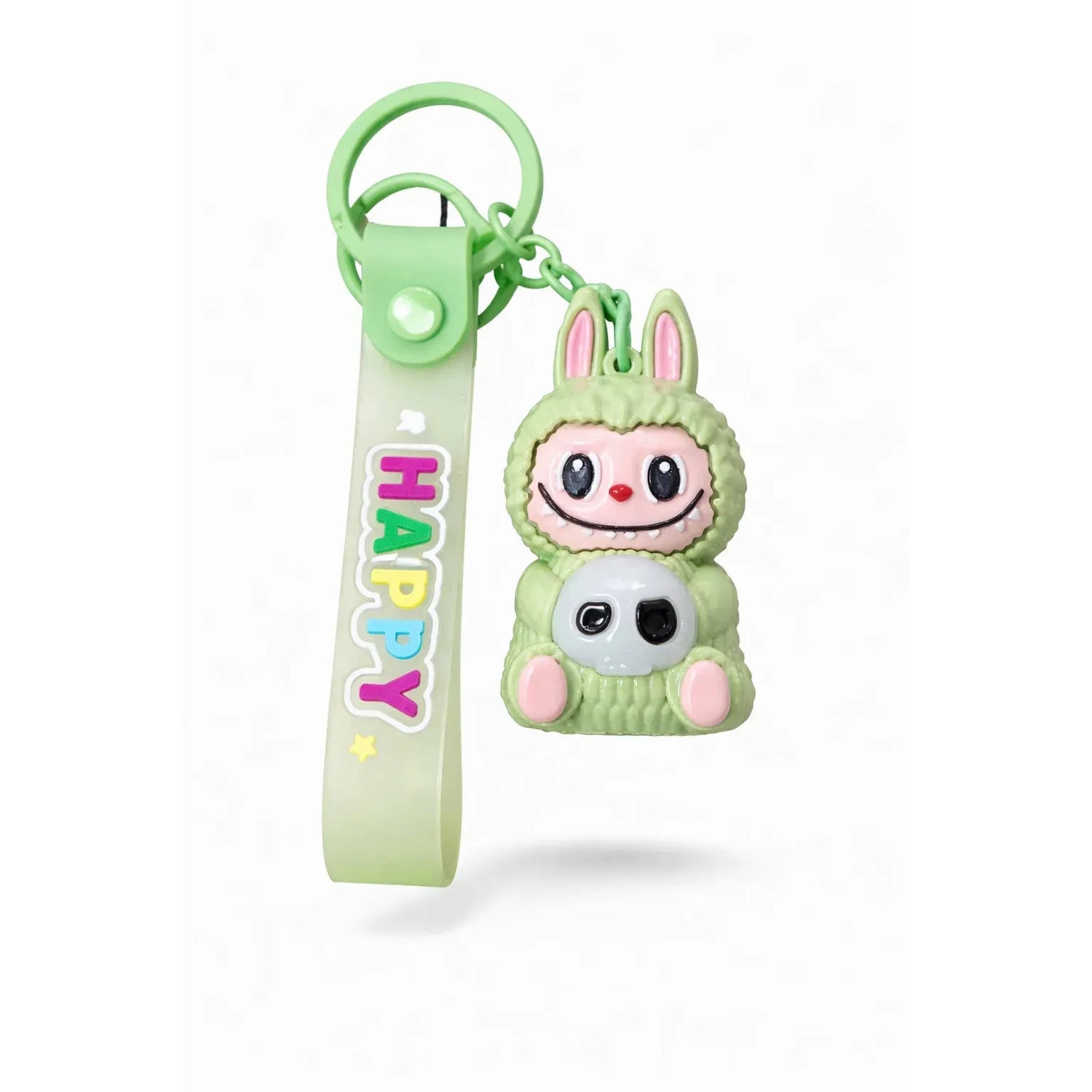 Pastel Green Bunny Skull Plush Keychain Charm Cute Gift Idea-motumal
